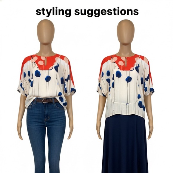 Diane Von Furstenburg Abigail Silk Keyhole Blouse -String Dot Poppy Print sz 10 - Picture 1 of 8